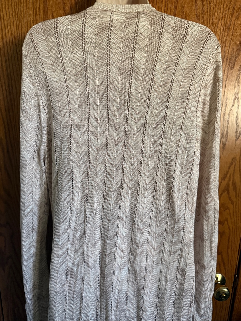 White House Black Market Chevron Pointelle  Beige Open Front Cardigan Size Med - Picture 7 of 11
